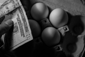 Person paying $20 for four eggs
